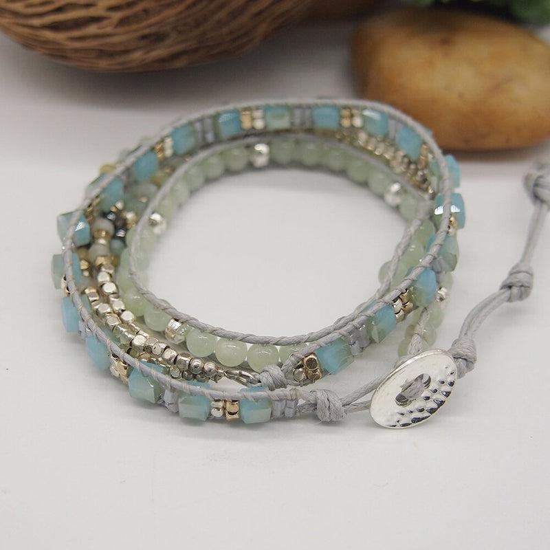 Amazonite Triple Wrap Bracelet | Bohemian Beadwork Jewelry | Gift for Mom